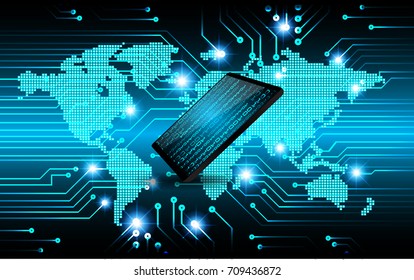 mobile phone, Safety concept, Closed Padlock on digital, cyber security vector. world map