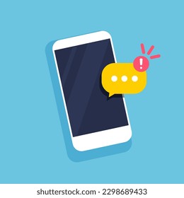 Mobile phone scam alert. Attention or warning sign. Caution warning on a screen. Vector illustration in trendy flat style isolated.