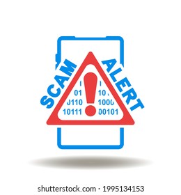 Mobile phone with scam alert and triangle attention sign vector illustration. Scam alert symbol.