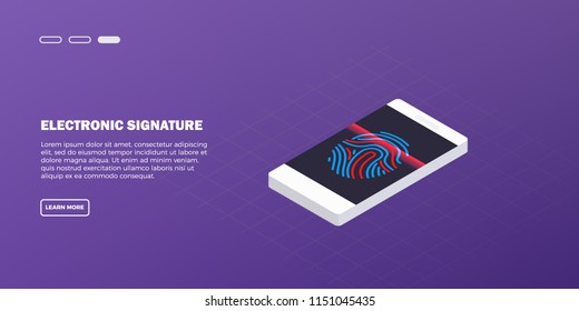 Mobile phone scanning a fingerprint. Concept of identification of the user on a fingerprint in the smartphone. Vector illustration. EPS 10.