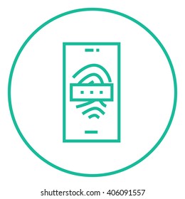 Mobile phone scanning fingerprint line icon.