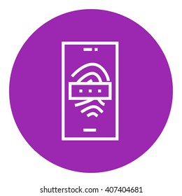 Mobile phone scanning fingerprint line icon.