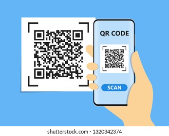 Mobile phone scanning qr code. Flat style icon. Vector illustration