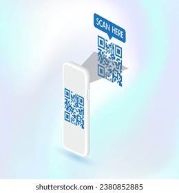 Mobile phone scanning the QR code for verification. QR code scanner for mobile apps and payments. Smartphone scans the QR code banner concept. Vector.