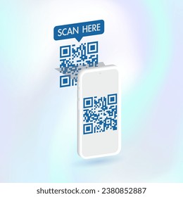 Teléfono móvil que escanea el código QR para verificación. Escáner de código QR para aplicaciones móviles y pagos. Smartphone analiza el concepto de banner de código QR. Vector.