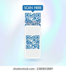 Mobile phone scanning the QR code for verification. QR code scanner for mobile apps and payments. Smartphone scans the QR code banner concept. Vector.