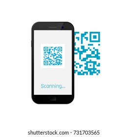 Mobile Phone Scanning Qr Code. QR Ode On Screen Mobile. Vector Illustration