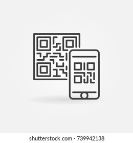 Mobile Phone Scanning QR Code Vector Line Concept Icon Or Symbol