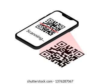 Mobile phone scans qr code. QR scanner.