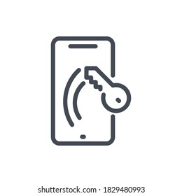 Mobile phone with scratch on the screen line icon. vector outline sign.