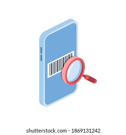 Mobile phone screen barcode. 3d isometric Vector, color web icon set, new flat style. Creative illustration, idea for infographics.