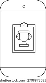 Mobile phone with screen displaying a trophy on a clipboard