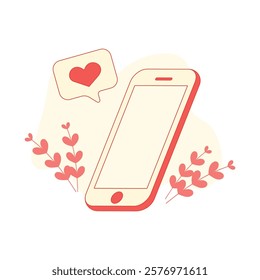 Mobile phone screen heart-shaped love like pop up notification 