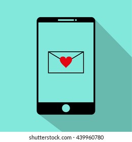 Mobile phone screen with love letter. Vector