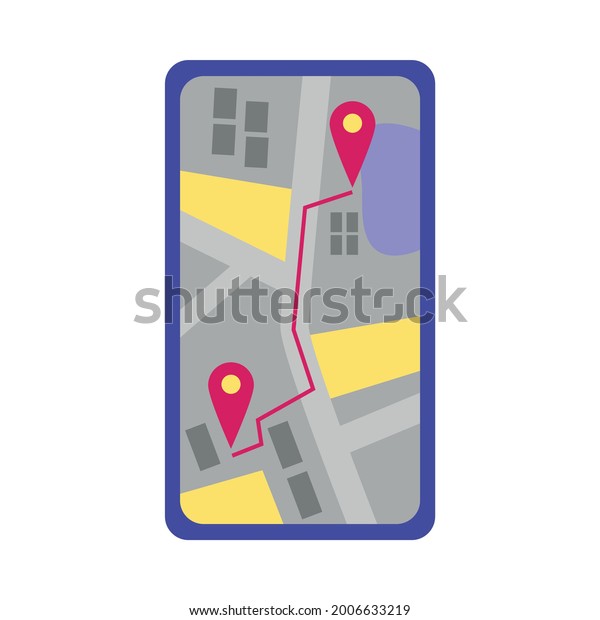 Mobile phone\
screen with map, GPS location and taxi route. Addresses on the city\
map. App for online taxi ordering. Flat vector illustration\
isolated on a white\
background.