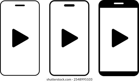 mobile phone screen with play button icon set. play button. application icons. play button electronic technology device 