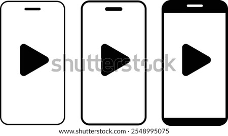 mobile phone screen with play button icon set. play button. application icons. play button electronic technology device 