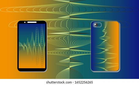 Mobile phone screen and protective case with bright pattern. Architectural 3d geometric wave pattern, gradient background. Vector template for mobile phone screensaver design. Mocap for phone surfaces