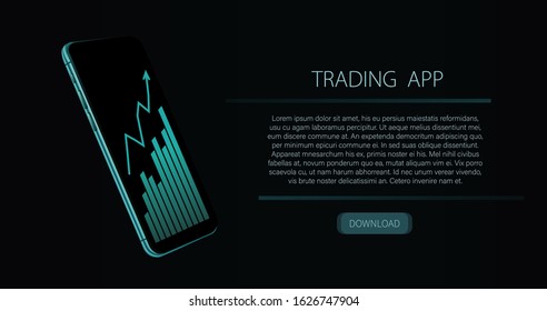 Mobile phone screen template. Forex market, news and analysis. Application screen for trading. Binary option. Vector stock illustration eps10 for business app.