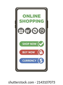 Mobile phone screen template for online shopping. Vector on transparent background