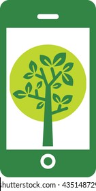 Mobile phone screen with tree icon. Join Go Green. Vector illustration