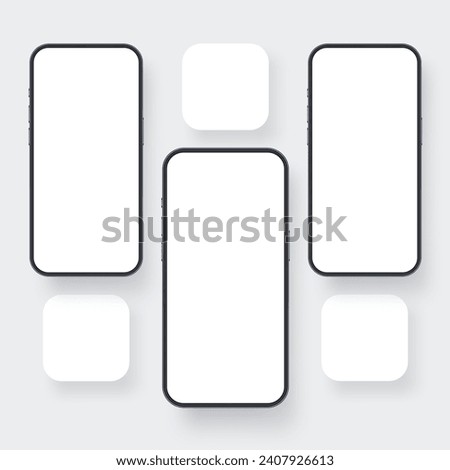 Mobile Phone Screens With Blank App Icons For Application Designs Showcase. Vector Illustration