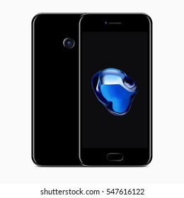 Mobile Phone with Screensaver. Vector realistic illustration of front and back sedes of smartphone