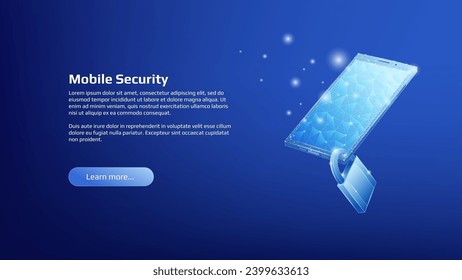 Mobile phone security concept on dark blue background. Protecting your smartphone. Vector illustration for website or banner.