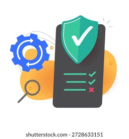 Icono de auditoría de diagnóstico de seguridad de teléfono móvil Vector y teléfono inteligente Vector de escaneo de ciberseguridad Diseño de ilustración gráfica moderna, análisis de protección del teléfono celular Comprobar tecnología Escudo