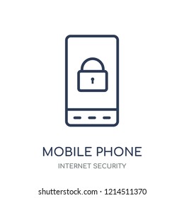 Mobile phone security icon. Mobile phone security linear symbol design from Internet security collection. Simple outline element vector illustration on white background.