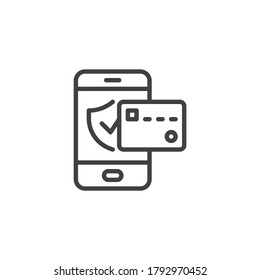 Mobile phone security payment line icon. linear style sign for mobile concept and web design. Smartphone and credit card outline vector icon. Symbol, logo illustration. Vector graphics