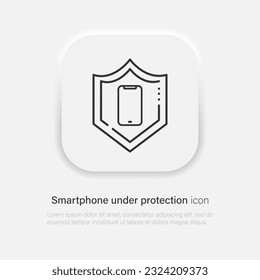 Mobile phone security protection vector icon, line outline art smartphone protected with shield sign. Vector EPS 10