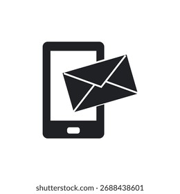 Teléfono móvil que envía el mensaje de correo electrónico icono sólido mínimo
