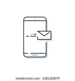 Mobile phone with sending email. Simple smartphone vector icon.