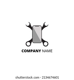Diseño de la plantilla del logotipo del servicio de telefonía móvil. Este logotipo se creó combinando diseños de teléfonos inteligentes y herramientas de reparación. Este logotipo es muy adecuado para ser la identidad de una marca o negocio y servicio