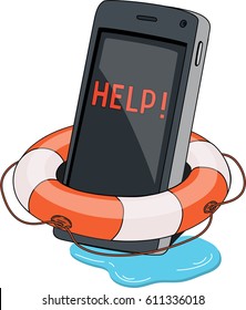 Mobile phone service vector illustration. Save your electronic device after drowing by the water