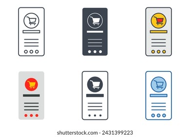 mobile phone services and apps icon collection with different styles. Mobile Phone with Shopping App symbol vector illustration isolated on white background