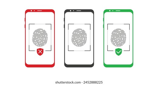 Mobile phone. Set of fingerprints . Security access sign.Safety lock. Vector illustration .