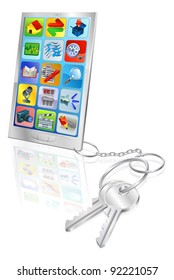 Mobile phone with set of keys attached. Secure phone access or phone unlocking.