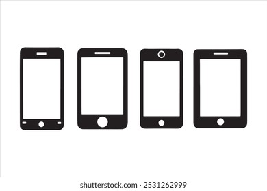 Mobile phone set, smart phone, cell phone, tablet clip art silhouette vector illustration