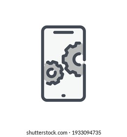Mobile phone settings color line icon. Smartphone with gears vector outline colorful sign.