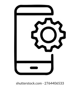 Mobile phone settings icon, smartphone silhouette with gear representing app configuration and repair