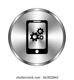 Mobile phone settings - vector icon;  metal button