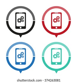 Mobile phone settings - vector icon; map pointer;  message bubble
