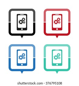 Mobile phone settings - vector icon; map pointer;  message bubble