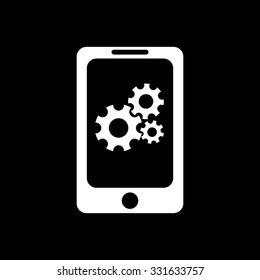 Mobile phone settings - white vector icon
