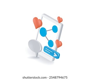 Mobile phone with share love emoji icon on social media online concept