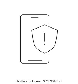 Telefone celular com escudo e ponto de exclamação para aviso.
