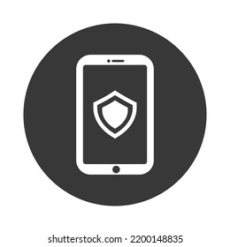 Mobile Phone With Shield Icon. Smartphone Secure And Protection Vector Outline Sign. Cell Phone Protection Secure Logo