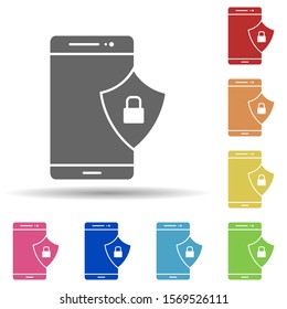 Mobile phone, shield, lock, privacy in multi color style icon. Simple glyph, flat vector of business icons for ui and ux, website or mobile application